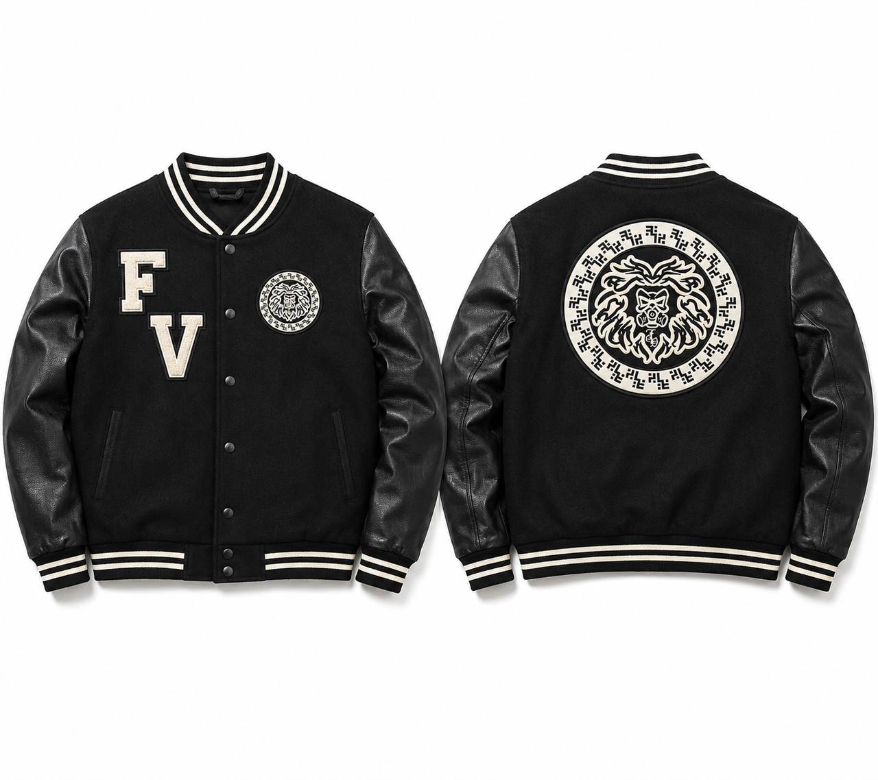 Black GMA(Gas Mane Attraction) Varsity Jacket leather sleeves
