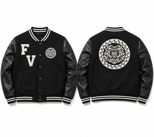 Black GMA(Gas Mane Attraction) Varsity Jacket leather sleeves